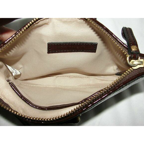 ANN TAYLOR Purse Brown Patent Gold-tone Turnlock Zippered Wristlet Clutch Case - Picture 4 of 4